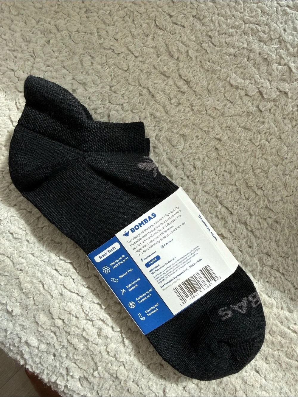 Bombas Black Ankle Socks - Packaged L